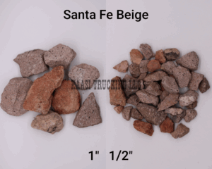 Santa Fe Beige rocks, various sizes displayed.