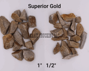 Superior Gold gravel, different sizes displayed.