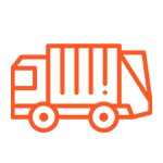 Orange garbage truck icon on black